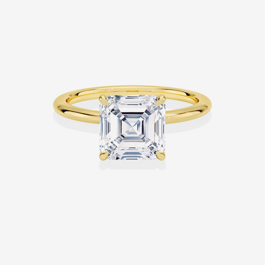 Asscher Cut Lab Grown Diamond Petite Solitaire Engagement 18k Gold Ring