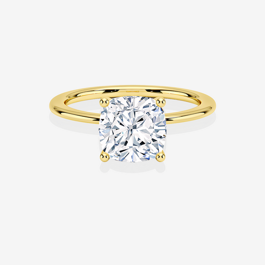 Cushion Cut Lab Grown Diamond Classic Solitaire Engagement 14k Gold Ring