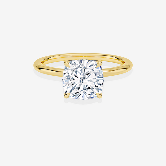 Cushion Cut Lab Grown Diamond Petite Solitaire Engagement 14k Gold Ring