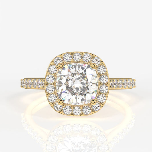 Cushion Cut Moissanite Diamond Halo Engagement 18K Gold Ring