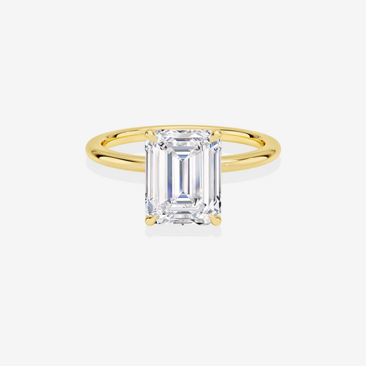 Emerald Cut Lab Grown Diamond Petite Solitaire Engagement 18k Gold Ring