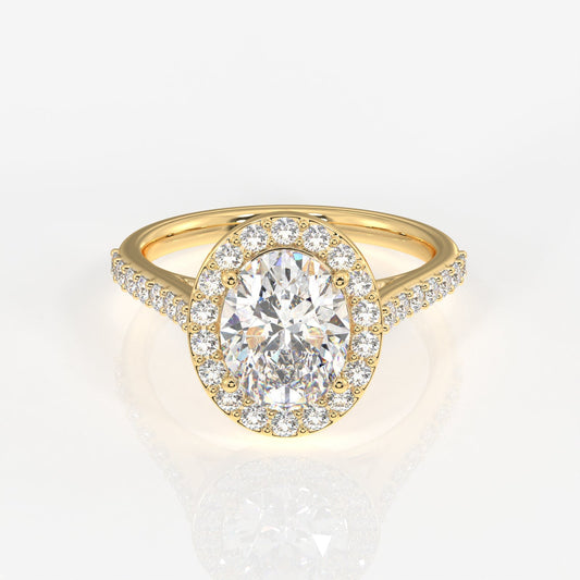Oval Cut Moissanite Diamond Halo Engagement 14K Gold Ring