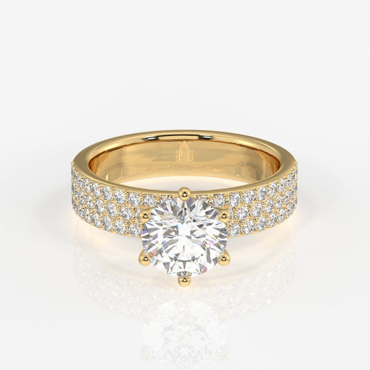 Round Cut Moissanite Diamond Pave 14k Gold Ring