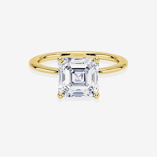 Asscher Cut Lab Grown Diamond Classic Solitaire Engagement 18K Gold Ring
