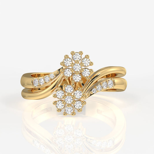 Floral Duo Moissanite Diamond  18k Gold Ring