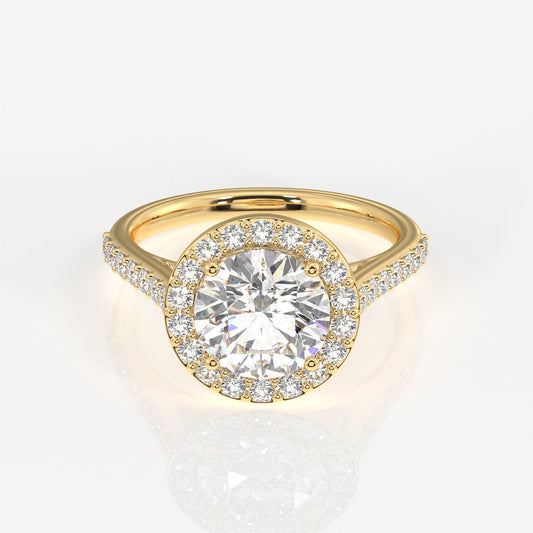 Round Cut Moissanite Diamond Halo Engagement 14k Gold Ring